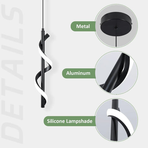 Details of 13W Modern Spiral LED Pendant Light Fixture 5500K Cold White Integrated LED Sleek Black Finish, material focus
