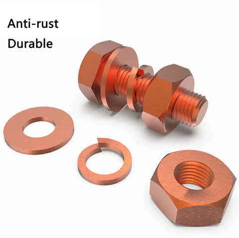 M8 Hex Bolts Nuts Washer Kit With 2 Hex Bolts 2 Nuts 2 Flat Washers And 2 Spring Lock Washers In Pure Copper T2 Conductive Material 20mm Length For Rustproof Durable DIY Ready Fastening