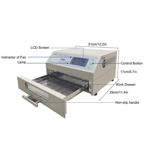 800W Infrared Reflow Oven Soldering Station With Hot Air Circulation For PCB Boards showing open work drawer and control panel