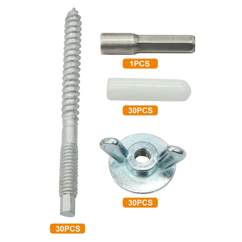 30 Pack 1/4-20 X 2-1/4 Inch Hurricane Anchor Kit With Steel Anchor Bolts Washered Wing Nuts Thread Protectors And Driving Tool