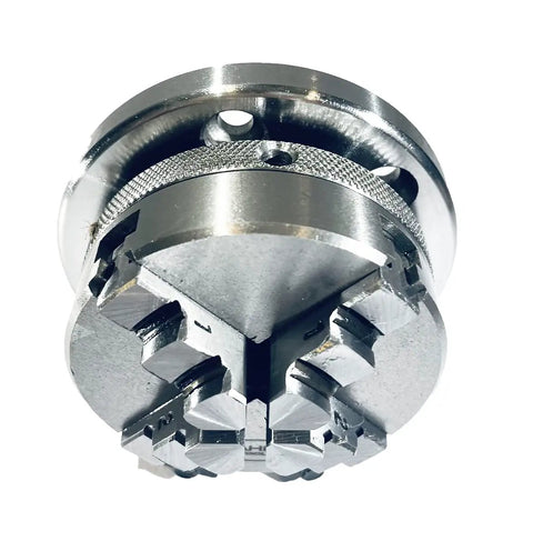 Close-up of 65mm Four Jaw Self Centering Chuck M14x1 Thread With Back Plate And T Nuts For Rotary Tables, Milling Machines, Precision Engineering Tools