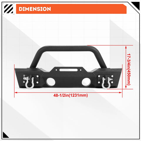 ECOTRIC stubby front bumper for Jeep Wrangler JK/JL/Gladiator JT; steel, powder-coated black, D-rings.