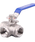 3 Way Ball Valve With T Mounting Pad, Stainless Steel 304, Female 1 Inch NPT Ports For Water Oil And Gas, Vinyl Locking Handle, High Pressure Up To 1000 WOG