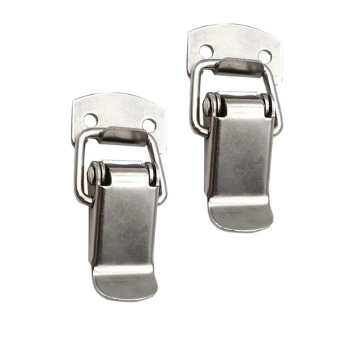 Stainless Steel Spring Buckle Hasp Latch For Toolbox Chest And Cabinet Durable Silver Locking Mechanism Easy Install shown in pair
