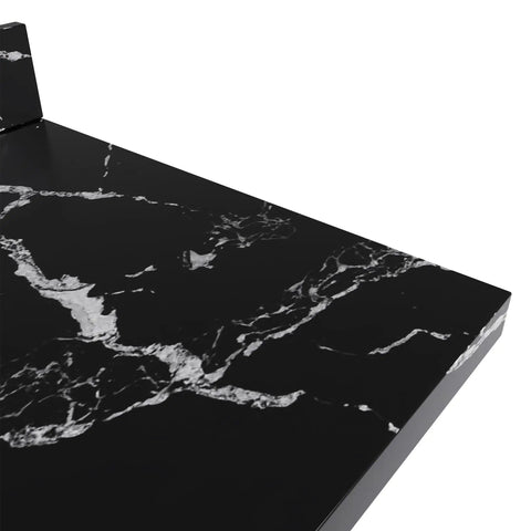 Close-up view of Nero Marquina black quartz countertop on Top Shelf 42 Inch Single Rectangle Sink Bathroom Vanity.