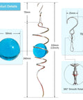 Spinning Gazing Ball With Spiral Tail 11 Inch Tail And 2 Inch Blue Glass Orb Wind Spinner Stabilizer With Swivel Hook Sun Catcher Rainbow Maker For Garden Or Indoor Outdoor Decor 13 Inch Height, blue glass orb and spiral tail with swivel hook, 360° rotation