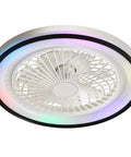 19 Inch Enclosed Bladeless Flush Mount Ceiling Fan with RGB Dimmable Light, vibrant RGB colors and sleek design, ideal for indoor use.