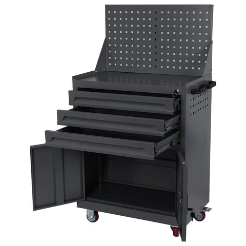 Heavy Duty Rolling Tool Chest On Wheels With Locking Drawers And Soft Liners Rustproof Steel Cabinet For Garage Workshop And Warehouse Tough As Nails Tool Storage With Easy Glide Wheels And Secure Locking System, black steel, open door