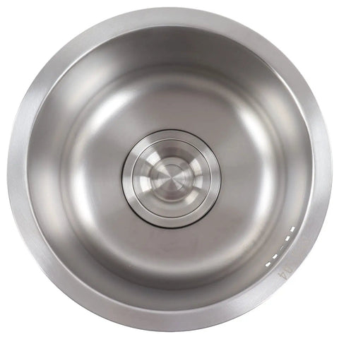 Top view of Mini Round Stainless Steel Kitchen Sink Bar Basin With Drainpipe Fitting 30cm Diameter Compact Drop In Mount