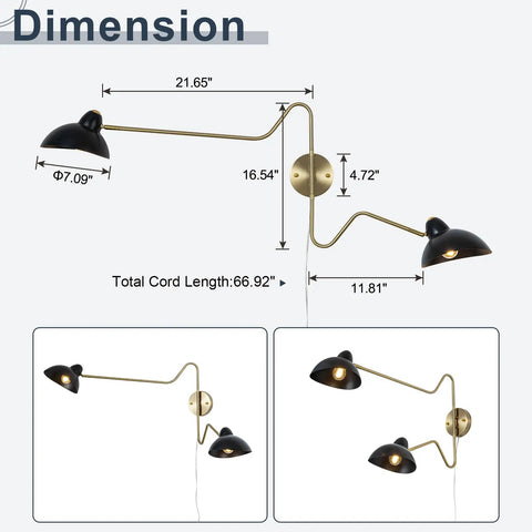 Plug In Black Wall Sconce With Swing Arm And 360 Degree Rotatable Shade On Off Cord Switch Easy No Hardwire Installation
