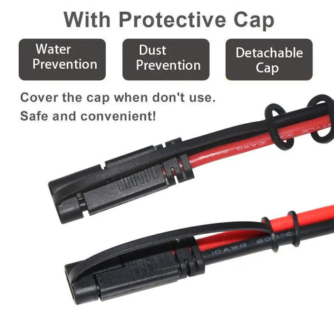 KickAss 10Awg SAE Extension Cable Slick Dc Power Cord Superflex Silicone Wire Stays Soft In Chill Weather Heavy Duty Lead for Battery Maintainers with protective dust cap.