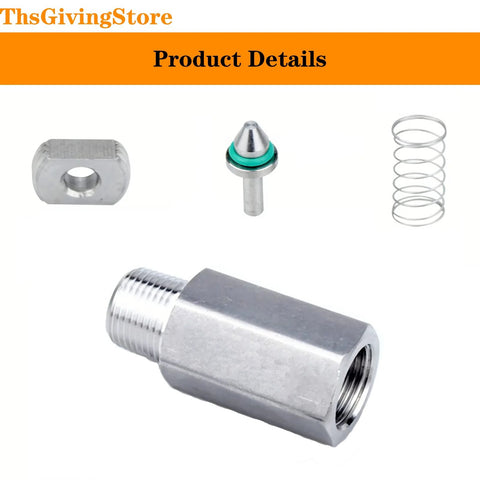 Stainless steel 1/4 in NPT check valve with female-to-male threads; includes valve core, green seal, and spring