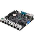 Badass N100 Fanless Mini PC With Six 2.5 Gigabit LAN Ports Rock Solid DDR5 Barebone Kit motherboard featuring six Intel i226V LAN ports.