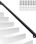 Wall Mounted Stair Railing Adjustable Wrought Iron Banister Non Slip Grab Bar Heavy Duty Metal Handrail installed on steps.