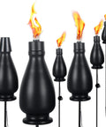 Citronella Torches 6 Pack for Outdoor Lighting, 60 Inch Jet Black Metal Pathway Torches With Flickering Flame displayed.