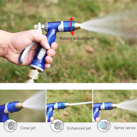 Built Like A Tank Heavy Duty Garden Hose Cart With Spray Gun, featuring a hand-held adjustable spray nozzle for easy watering.