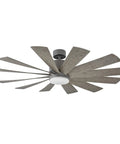 Premium 60 Inch Smart Ceiling Fan With Slick 12 Blade Design And Built In Led Light Kit Wet Rated For Indoor Outdoor Spaces Graphite Weathered Gray Finish.