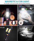 Rechargeable Tactical Flashlight With USB Magnetic Mount 4 Models Zoomable LED Beam COB Side Light Waterproof Handheld Torch 2 Pack