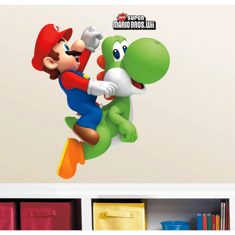 Nintendo Super Mario Bros Peel And Stick Giant Wall Decals With Yoshi And Mario, 24 Piece Wall Art Kit, Measures 23 By 32 Inches