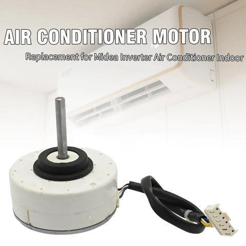 WZDK20-38G Brushless DC Air Conditioner Motor Replacement for Central Air Conditioning with Midea indoor unit in background.