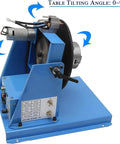 Pro Grade Automatic Rotary Welding Positioner With Smooth 0 To 90 Degree Swivel, blue table tilting angle display and motor.