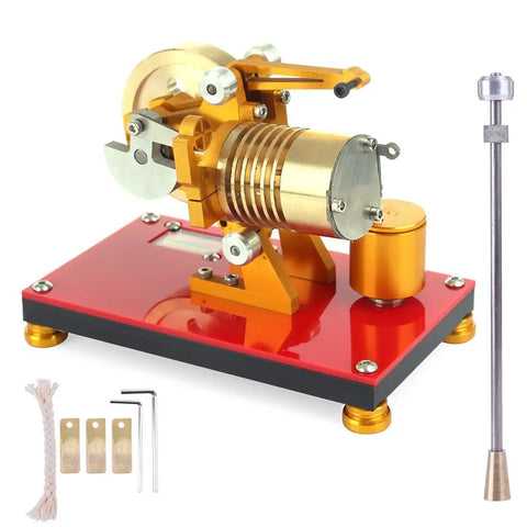 Sick Yellow Stirling Engine Desktop Model Built From Heavy Duty Aluminum Brass And Stainless Steel With A Rock Solid Hot Air Drive For Epic Science Demonstrations Daily, showing components and build details.