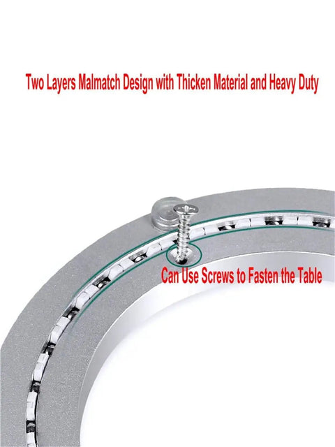 Close-up of Large Lazy Susan Turntable with two layers malmatch design and heavy duty aluminum alloy base for secure table serving