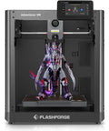 Adventurer 5M 3D Printer with Fully Auto Leveling System and CoreXY Structure displays a printed model, showing high print quality.