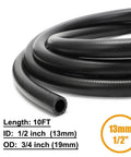 Beefy Half Inch Fuel Line High Pressure Hose 300 PSI Nylon Reinforced 10 Ft, 13mm ID 19mm OD coiled with dimensions