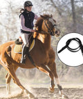 Rider on horse with inset of Two Pack Adjustable Leather Spur Straps For Western Boots, Durable PU Outer Layer With Soft Faux Leather Inner