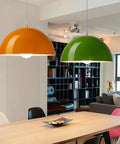 Glossy Dome Semicircle Hanging Lamp, Colorful Ceiling Pendant Light Fixture, Minimalism Metal Lighting, Industrial Chandelier for Kitchen Island Sink Dining Room Counter(Orange 2,13.7in) in living space.