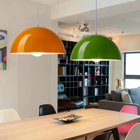 Glossy Dome Semicircle Hanging Lamp, Colorful Ceiling Pendant Light Fixture, Minimalism Metal Lighting, Industrial Chandelier for Kitchen Island Sink Dining Room Counter(Orange 2,13.7in) in living space.
