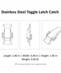 Diagram of sturdy 304 stainless steel toggle latch with double spring draw catch for toolboxes, cabinets, and cases.