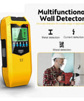 Heavy Duty Digital Wall Stud Finder With Lcd Display, 5 In 1 Scanner Locates Wood Joists Metal Pipework And Ac Live Wires, Edge Center Modes, No Sweat Renovation Prep, shown in use with a drill.