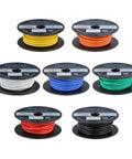 10 Gauge Silicone Wire Kit With 7 Color Options 25 Ft Per Color Ultra Flexible 10 AWG Stranded Tinned Copper Wire High Strand Count Low Impedance For RC Hobbyists And DIY Electronics Auto Wiring Projects spools in 7 colors on display