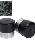 2 Pack Trailer Wheel Bearing Protector Caps Stainless Steel Hub Covers 1.98 Inch Diameter, side and installed view