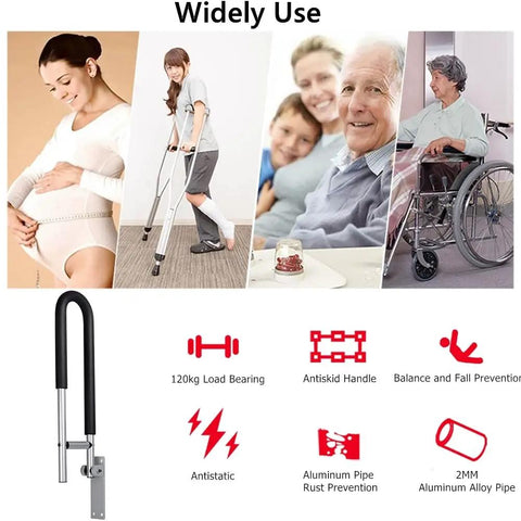 23.6 Inch Foldable Handrail Grab Bar Wall Mounted Toilet Safety Support For Handicap Elderly Seniors Disabled In Shower Bathroom Accessories Rock Solid 90 Degree Flip Up Design With Aircraft Aluminum And Up To 300 Lbs Capacity with diverse user images