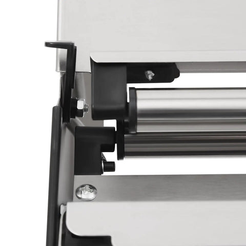 Close-up of the stainless steel mechanism in the Rock Solid No Sweat Hand Cling Wrap Sealer And 18 Inch Food Packaging Machine.