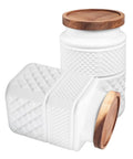 Swanky Matte White Glass Canisters With Tough Wood Lids Set Of Two Hella Tight Sealable Storage Vessels 1800 Milliliter Size.