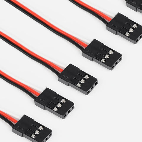 Close-up of 12 Pack JR Style Servo Extension Cable Set With 1 JR Male To 2 Or 3 Female Y Harnesses, showing connectors in detail.