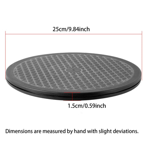 Buttery Smooth 10 Inch Lazy Susan Turntable Organizer, 25cm black rotating platform shown with dimensions.