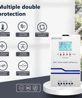 60A MPPT Solar Charge Controller 12V 24V 36V 48V With 160V PV Input LCD Display Four Stage Charging For AGM Gel Flooded And Lithium Batteries, Powerful Battery Regulator For Off Grid Solar Systems displayed with protection features.