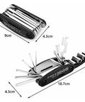 Folded multi tool kit with dimensions next to Assioma Uno Upgraded Single Sided Power Meter Pedals Waterproof With Left Power Sensor
