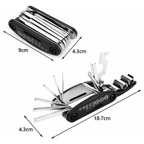Folded multi tool kit with dimensions next to Assioma Uno Upgraded Single Sided Power Meter Pedals Waterproof With Left Power Sensor