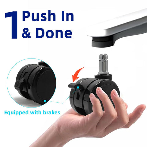 Brake Twin Caster Wheels For Chairs, Universal 2 Inch Replacement Castors, Smooth Silent Rollers For Office, product close-up