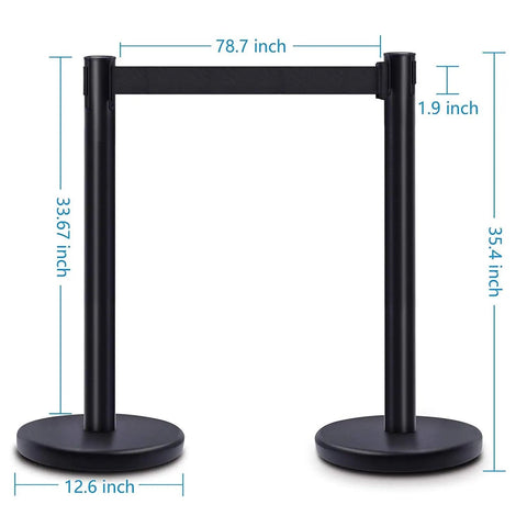 Metal Stanchion Set With 6.5 Ft Retractable Belts For Queues And Lines Rust Resistant Crowd Control Barriers For Stores, Airports, And Events 2 Pack Multiple Color Options Durable And Easy To Use, showing stanchion dimensions