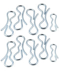 Bow Tie Lock Cotter Pins And Deck Clips Set In Seven Sixteenths Inch And Five Sixteenths Inch For Front And Deck Linkage, Includes 194209 And 194208 Pins, silver cotter clips