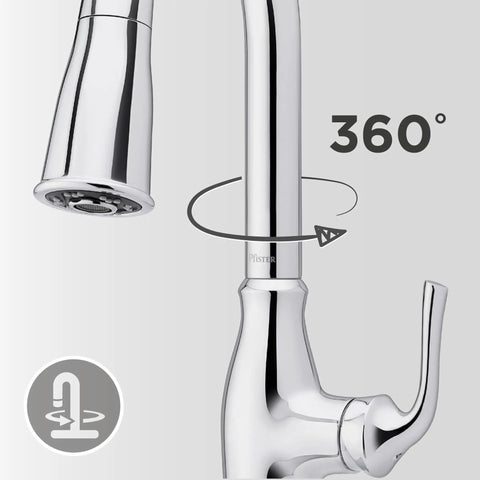 Rosslyn Kitchen Faucet With Pull Down Sprayer And Soap Dispenser, Single Handle, High Arc Spout, NSF Certified, Polished Chrome Finish