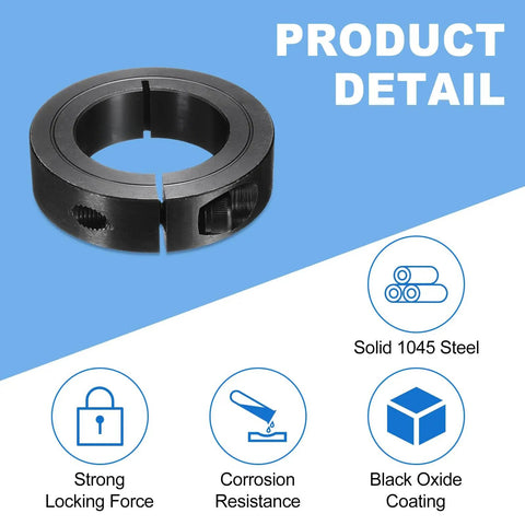 Two Piece Single Split Shaft Collar With 45mm Bore, 73mm Outer Diameter, 19mm Thick, Black Oxide 1045 Steel, Set Screws Included, Heavy Duty Clamp