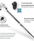 Stubby Half Inch Drive Ratchet Handle With 120 Tooth Sealed Head, Reversible Low Profile Ratcheting Wrench For Tight Spaces shown at angle